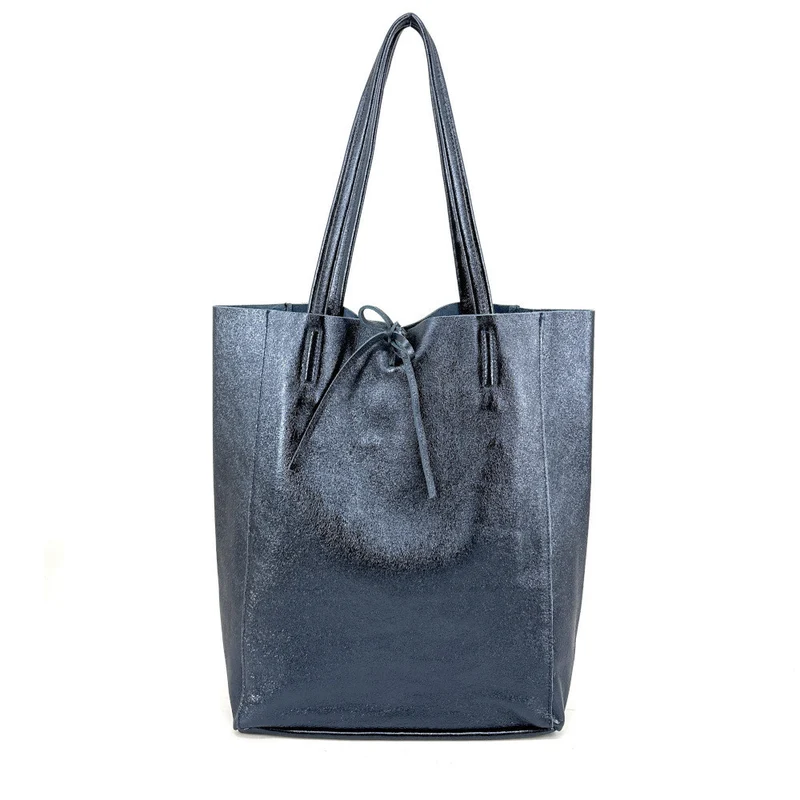 Sac cabas en cuir métallisé NICE Bleu céleste