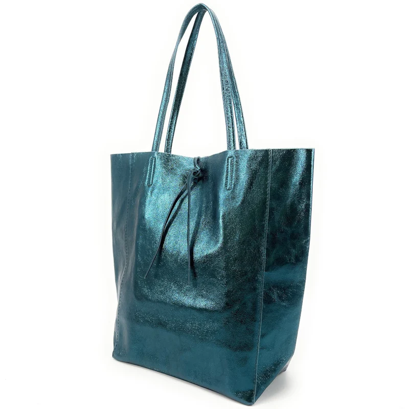 Sac cabas en cuir métallisé NICE Bleu vert canard