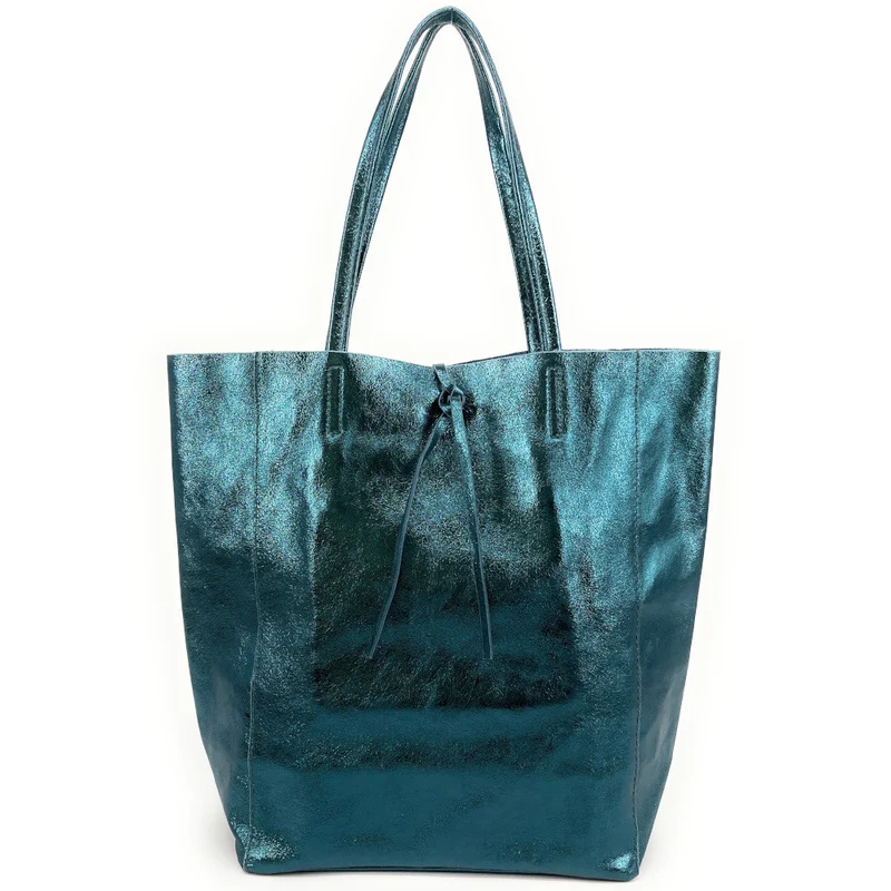 Sac cabas en cuir métallisé NICE Bleu vert canard