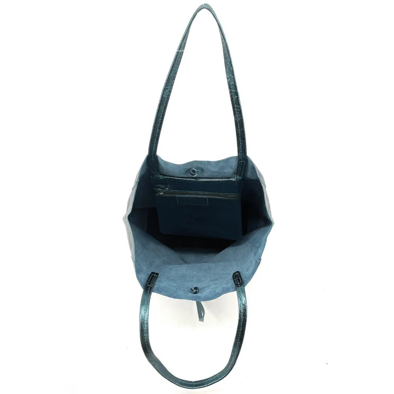 Sac cabas en cuir métallisé NICE Bleu vert canard