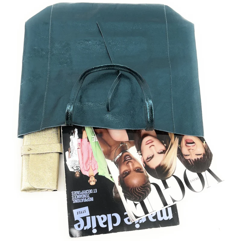 Sac cabas en cuir métallisé NICE Bleu vert canard