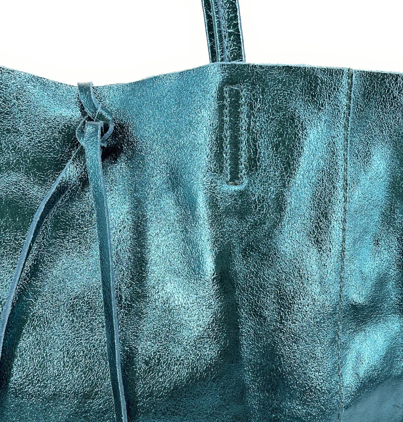 Sac cabas en cuir métallisé NICE Bleu vert canard