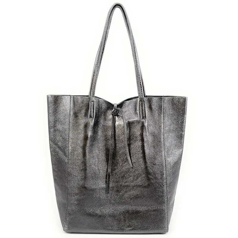 Sac cabas en cuir métallisé NICE Argent foncé