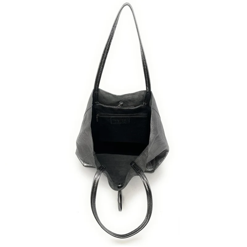 Sac cabas en cuir métallisé NICE Argent foncé