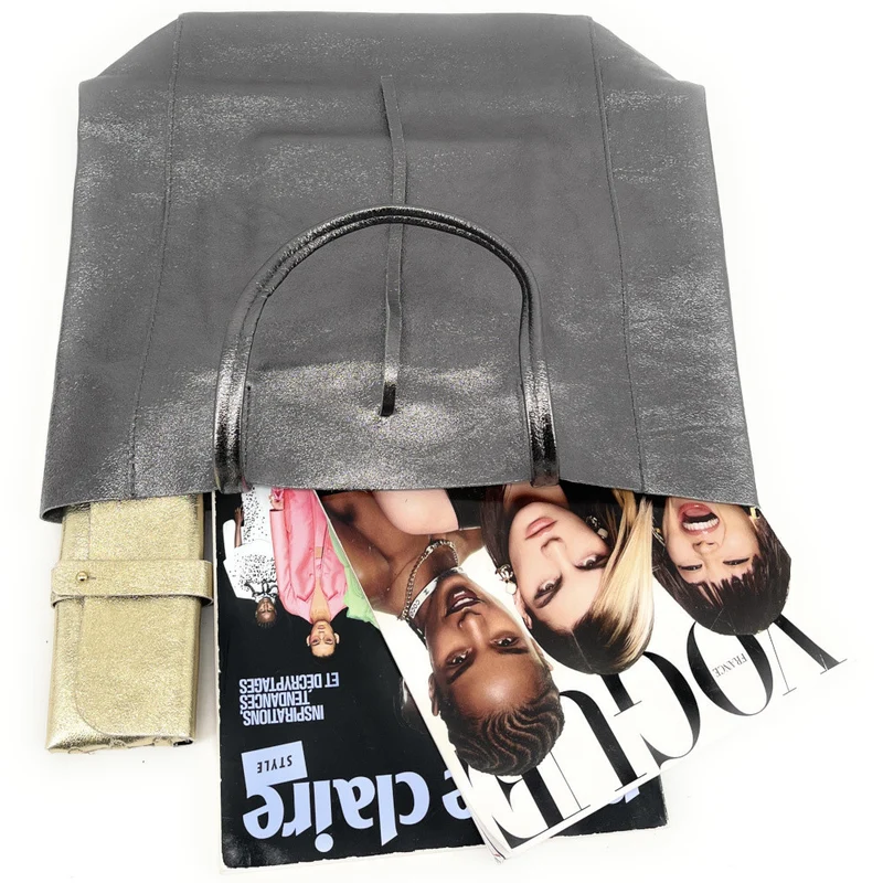 Sac cabas en cuir métallisé NICE Argent foncé
