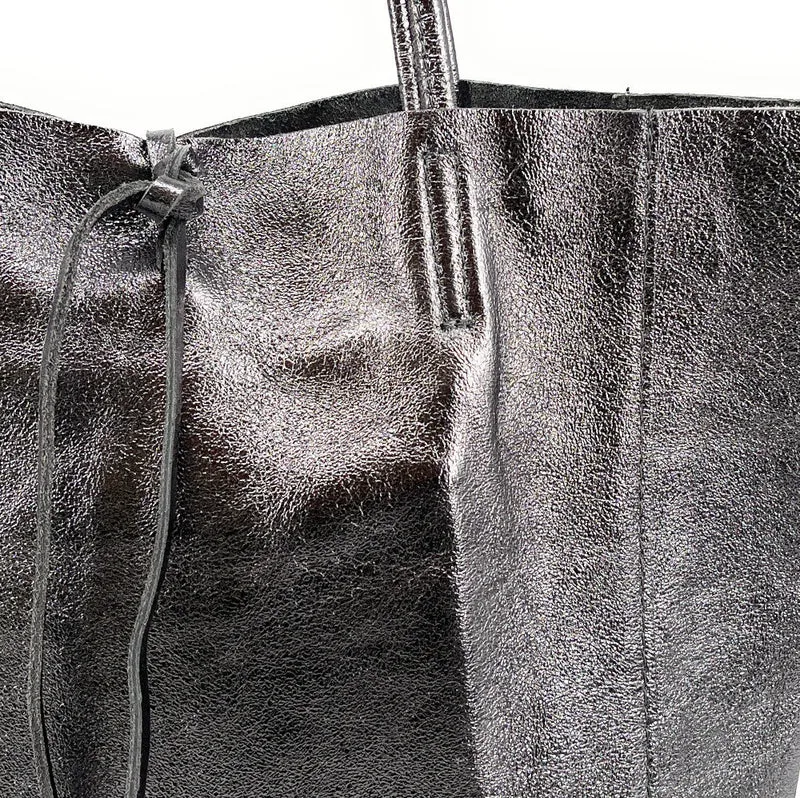 Sac cabas en cuir métallisé NICE Argent foncé