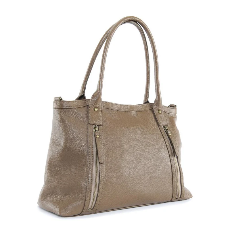 Sac à main en cuir grainé RANGOON Taupe foncé