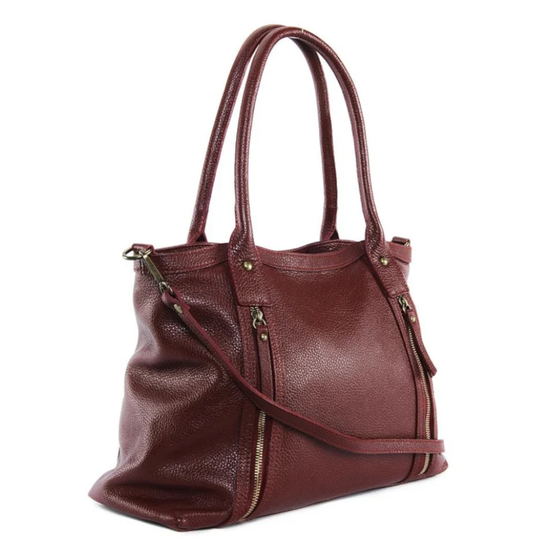 Sac à main en cuir grainé RANGOON Rouge foncé