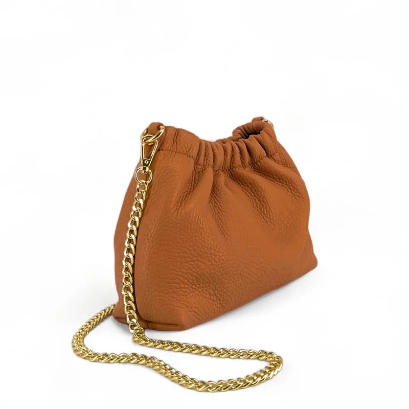 Sac pouch en cuir grainé LA POUCHINETTE Marron camel