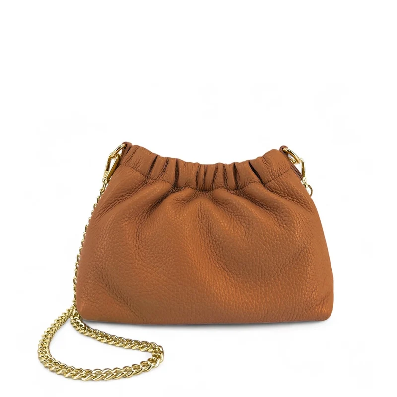 Sac pouch en cuir grainé LA POUCHINETTE Marron camel