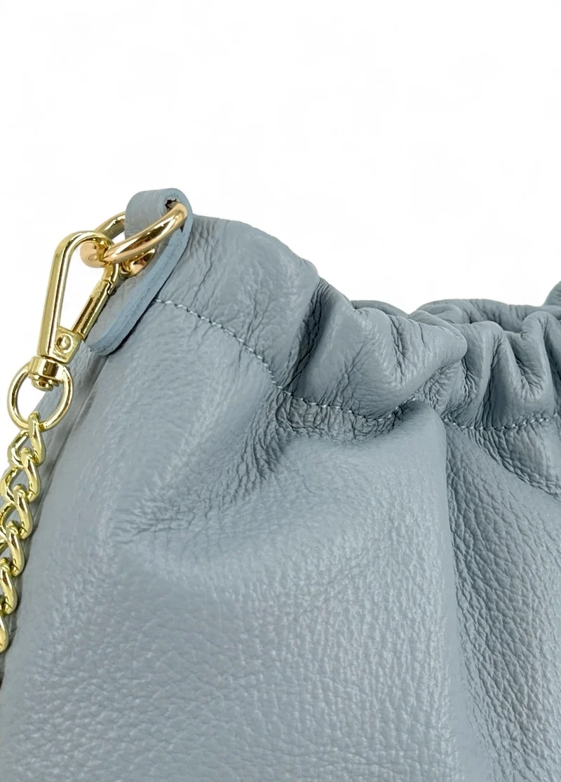 Sac pouch en cuir grainé LA POUCHINETTE Bleu pastel