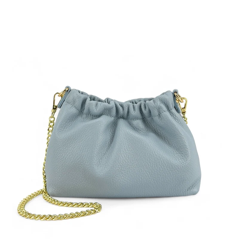 Sac pouch en cuir grainé LA POUCHINETTE Bleu pastel