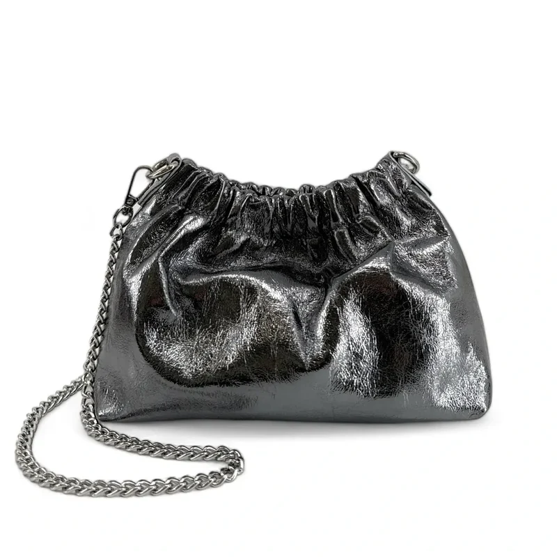 Sac pouch en cuir irisé LA POUCHINETTE Argent foncé