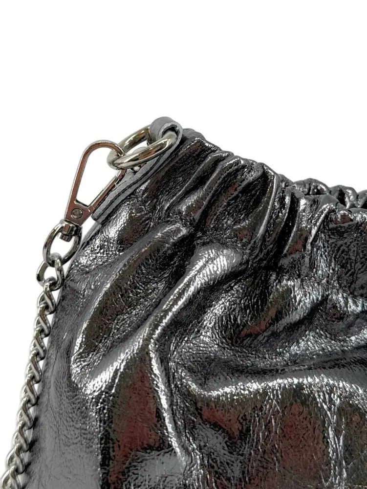 Sac pouch en cuir irisé LA POUCHINETTE Argent foncé