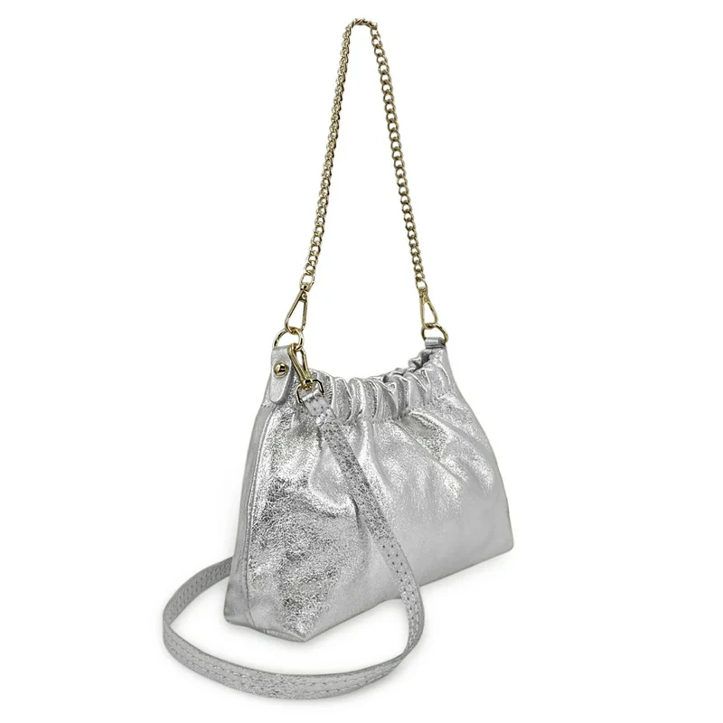 Sac pouch en cuir irisé LA POUCHINETTE Argent clair