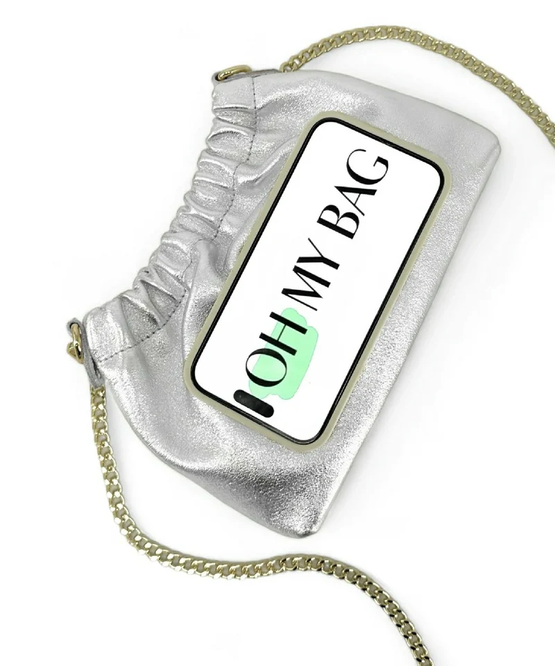 Sac pouch en cuir irisé LA POUCHINETTE Argent clair