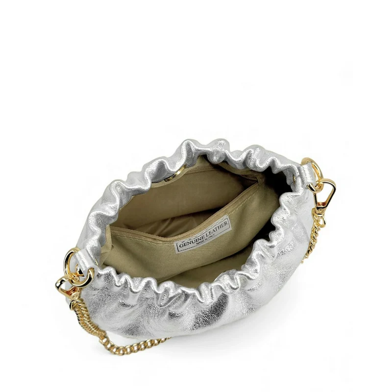 Sac pouch en cuir irisé LA POUCHINETTE Argent clair