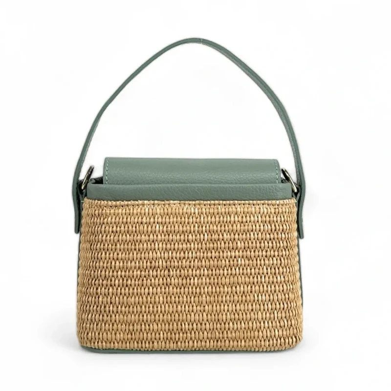 Mini-sac à main en cuir et raphia SIENNA Vert pastel