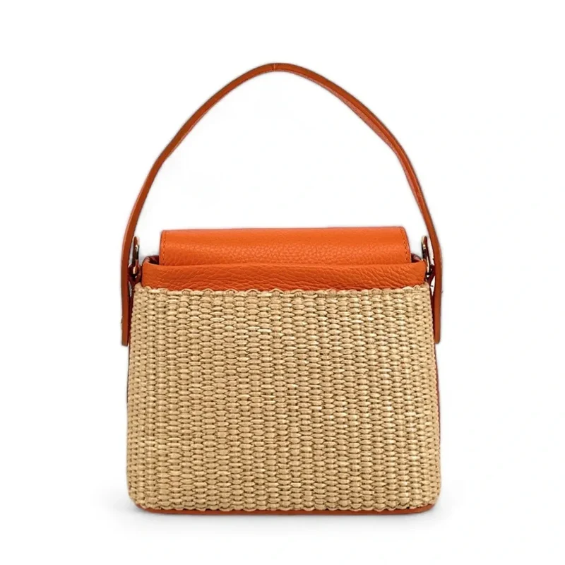 Mini-sac à main en cuir et raphia SIENNA Orange