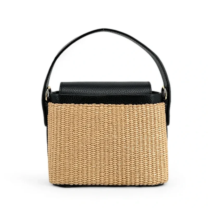 Mini-sac à main en cuir et raphia SIENNA Noir