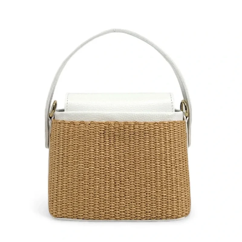 Mini-sac à main en cuir et raphia SIENNA Blanc