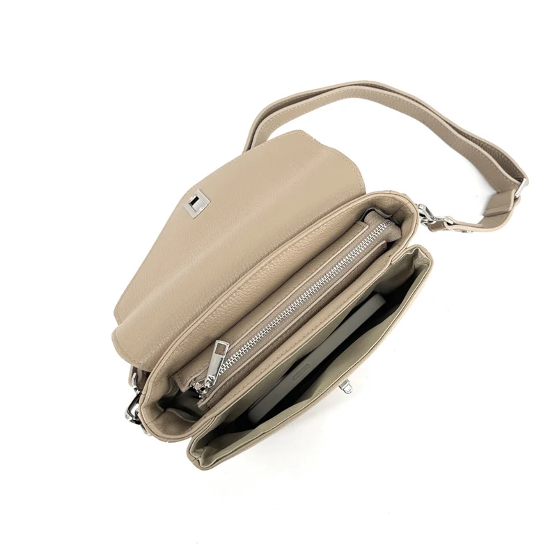 Sac trotteur en cuir grainé BAGGY Taupe clair