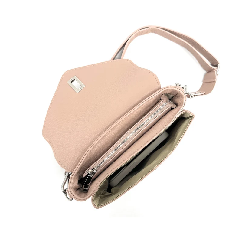 Sac trotteur en cuir grainé BAGGY Rose nude