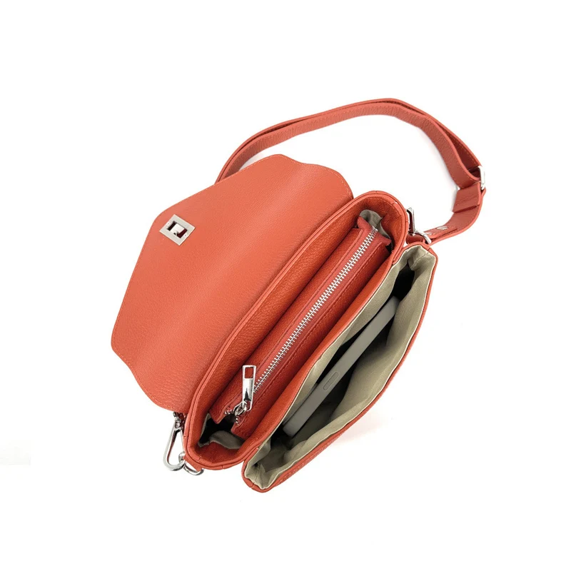 Sac trotteur en cuir grainé BAGGY Orange Mandarine