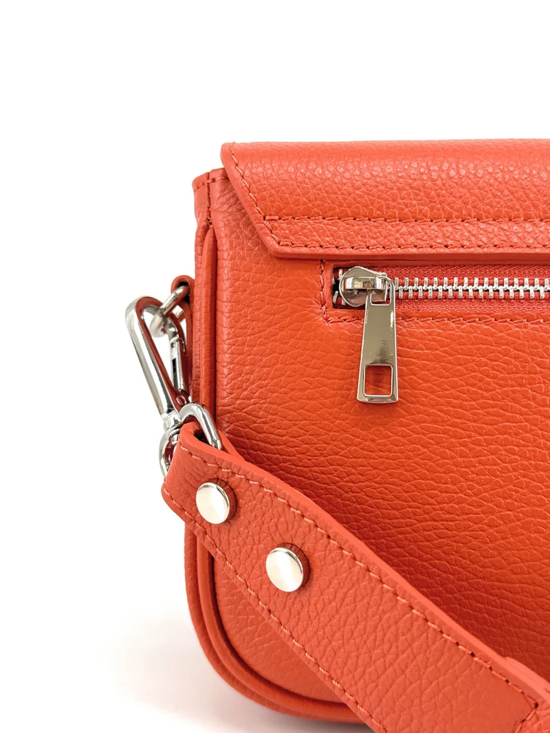 Sac trotteur en cuir grainé BAGGY Orange Mandarine