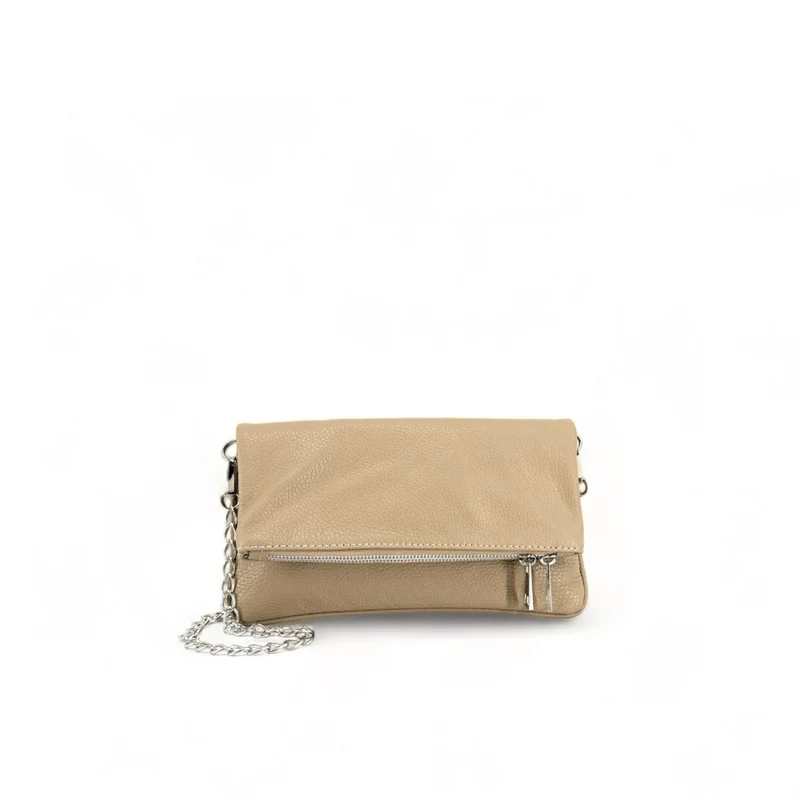 Sac pochette en cuir grainé ROXANE Taupe
