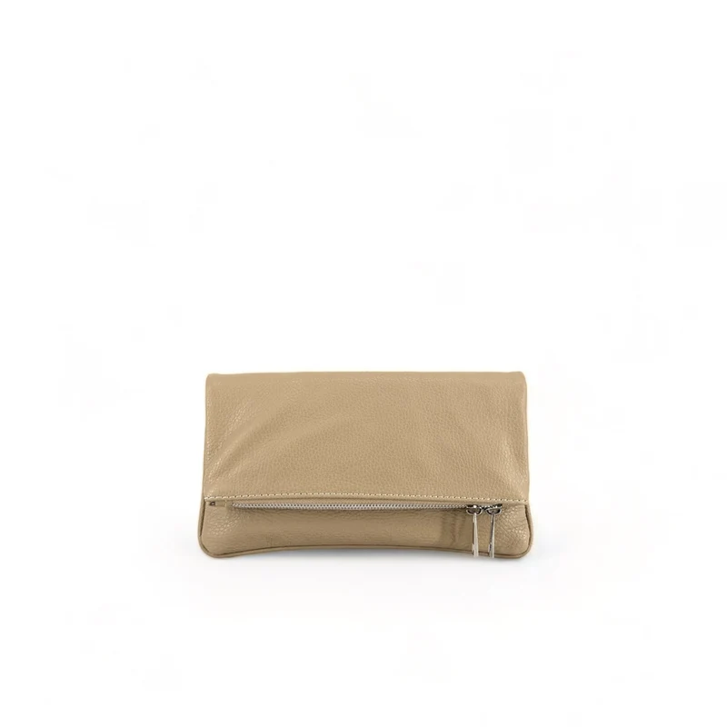 Sac pochette en cuir grainé ROXANE Taupe