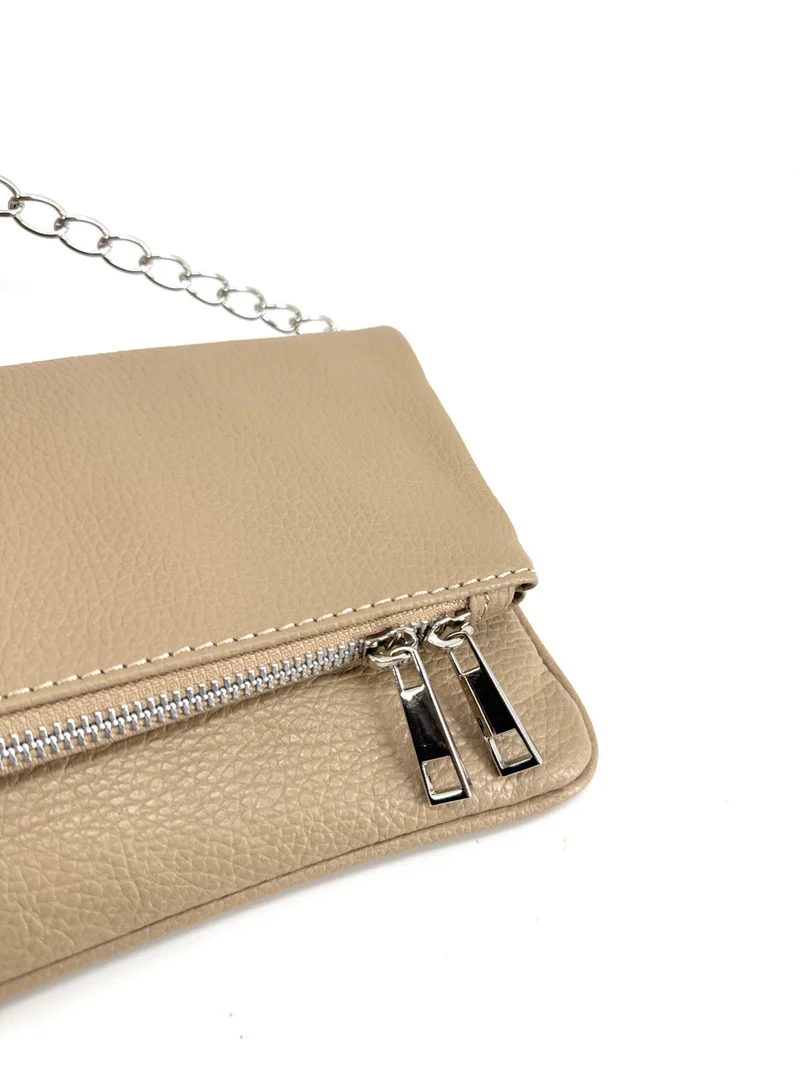 Sac pochette en cuir grainé ROXANE Taupe