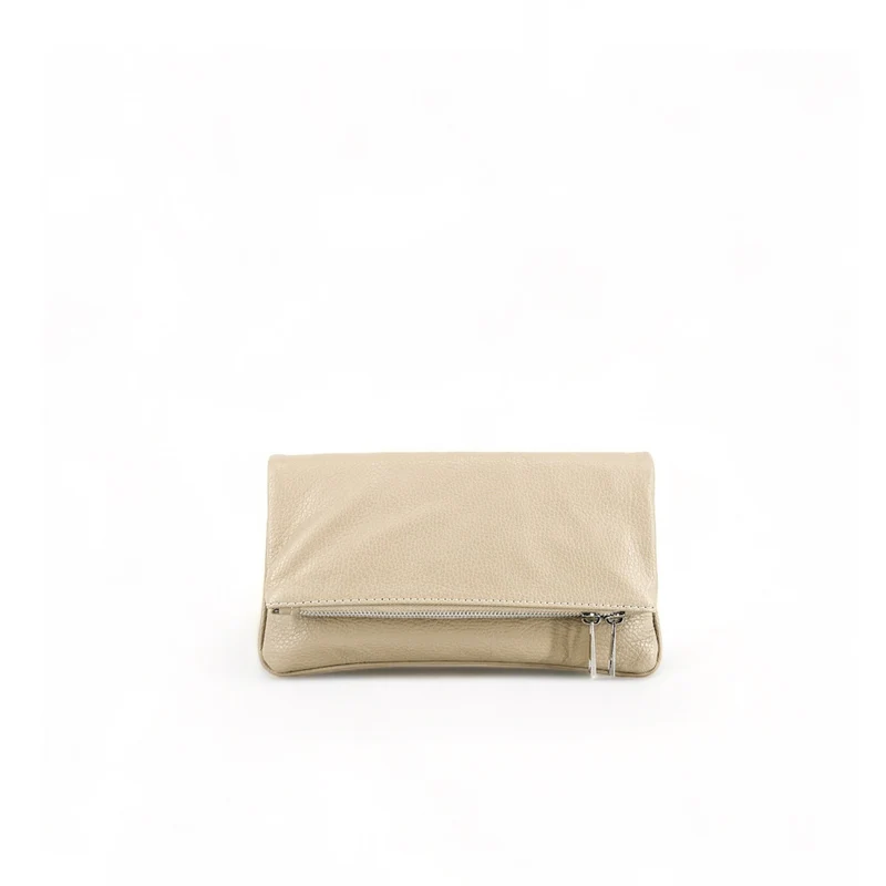 Sac pochette en cuir grainé ROXANE Taupe clair