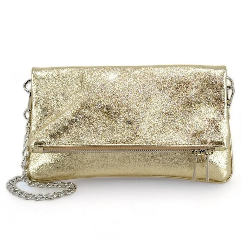 Sac pochette en cuir irisé ROXANE Or pâle