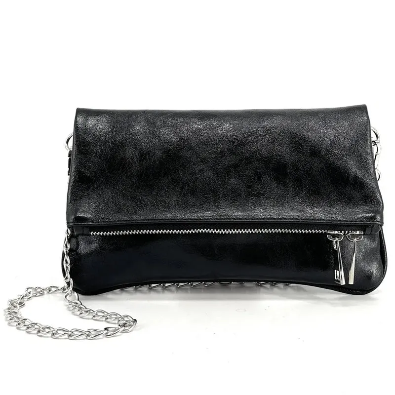 Sac pochette en cuir métallisé ROXANE Noir irisé