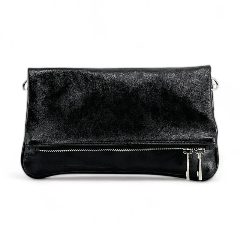 Sac pochette en cuir métallisé ROXANE Noir irisé
