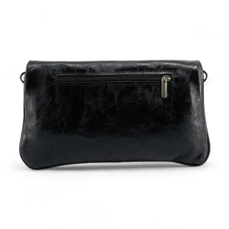 Sac pochette en cuir métallisé ROXANE Noir irisé