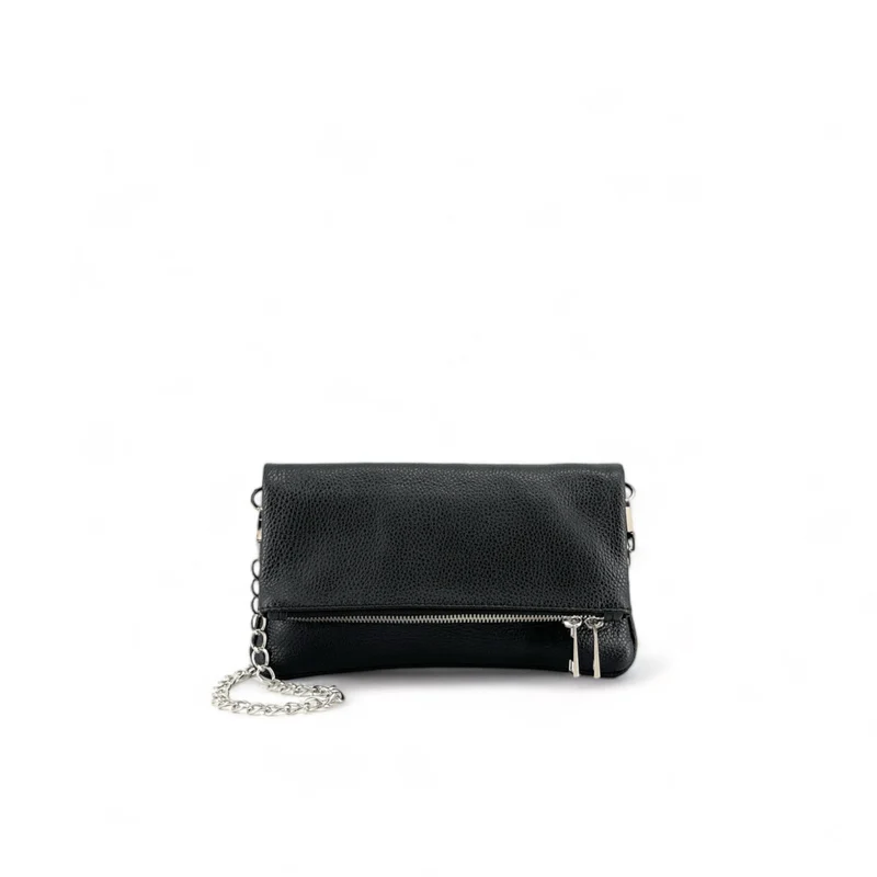 Sac pochette en cuir grainé ROXANE Noir