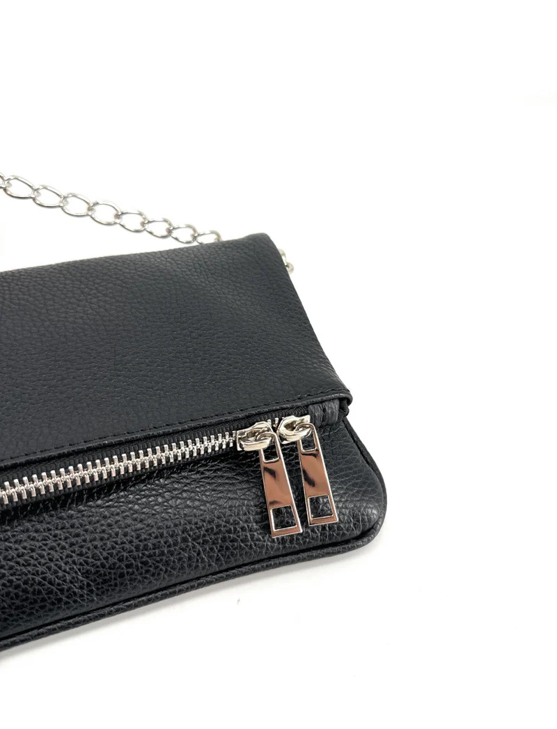 Sac pochette en cuir grainé ROXANE Noir
