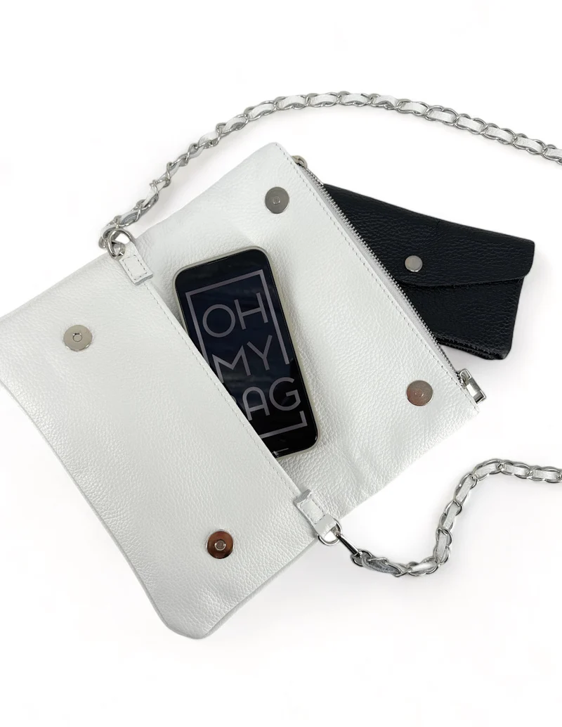 Sac pochette en cuir grainé ROXANE Blanc
