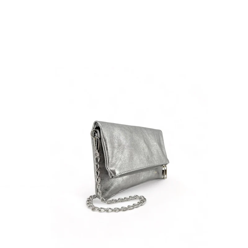 Sac pochette en cuir irisé ROXANE Argent moyen