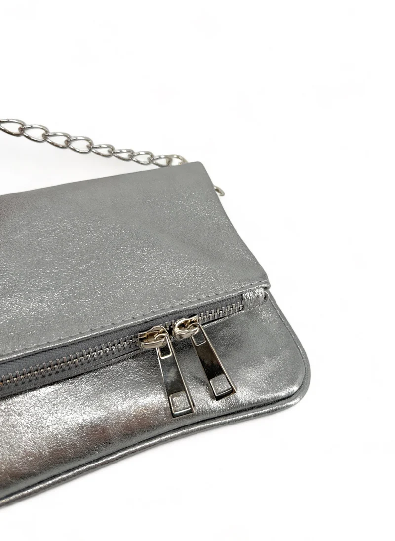 Sac pochette en cuir irisé ROXANE Argent moyen