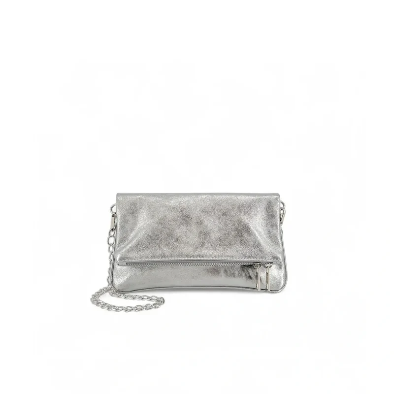 Sac pochette en cuir irisé ROXANE Argent clair