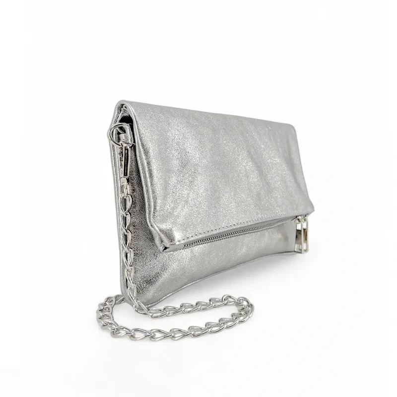 Sac pochette en cuir irisé ROXANE Argent clair