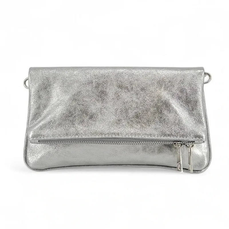 Sac pochette en cuir irisé ROXANE Argent clair