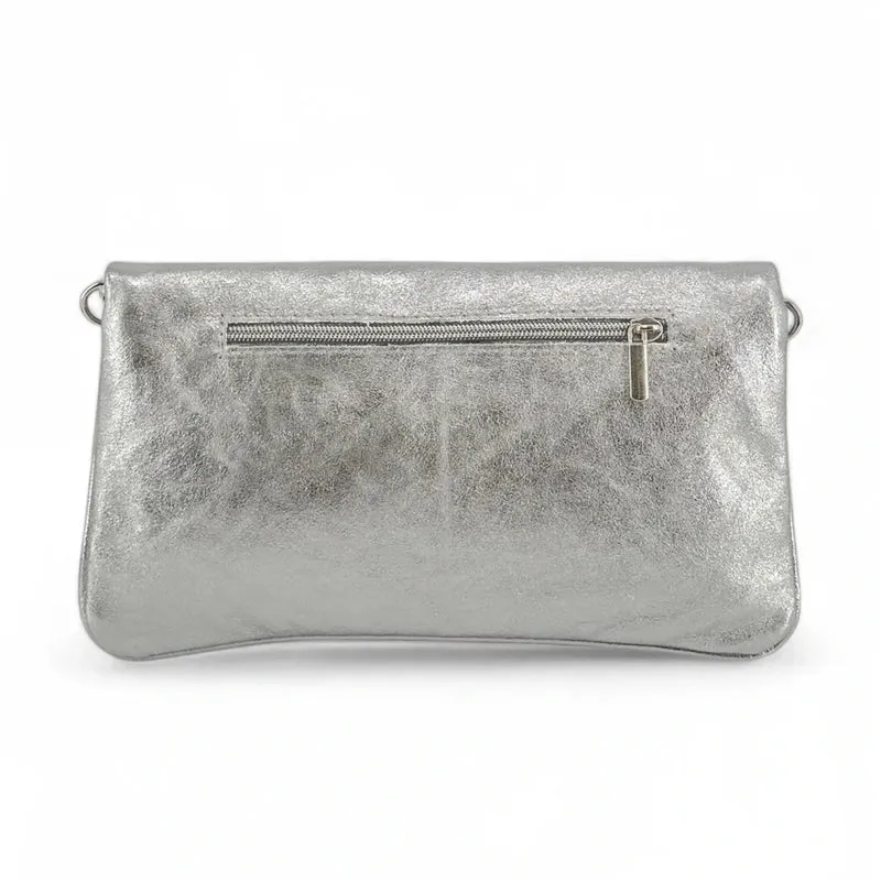 Sac pochette en cuir irisé ROXANE Argent clair
