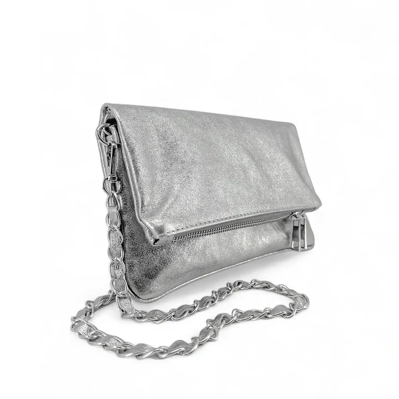 Sac pochette en cuir irisé ROXANE Argent clair