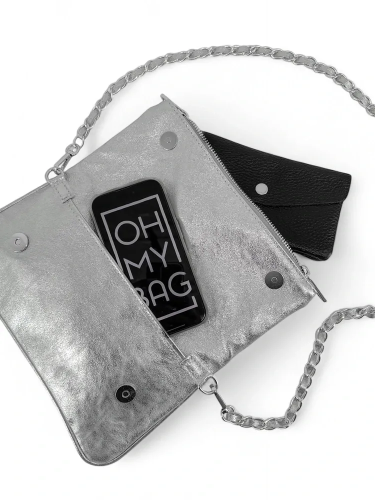 Sac pochette en cuir irisé ROXANE Argent clair