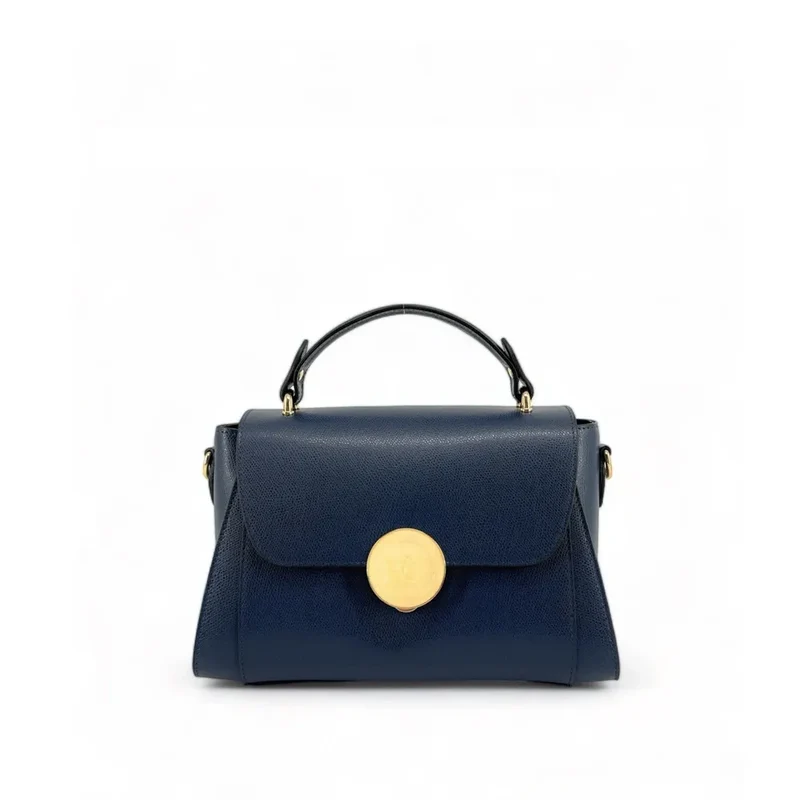 Sac à main en cuir grainé APOLLINE Bleu marine