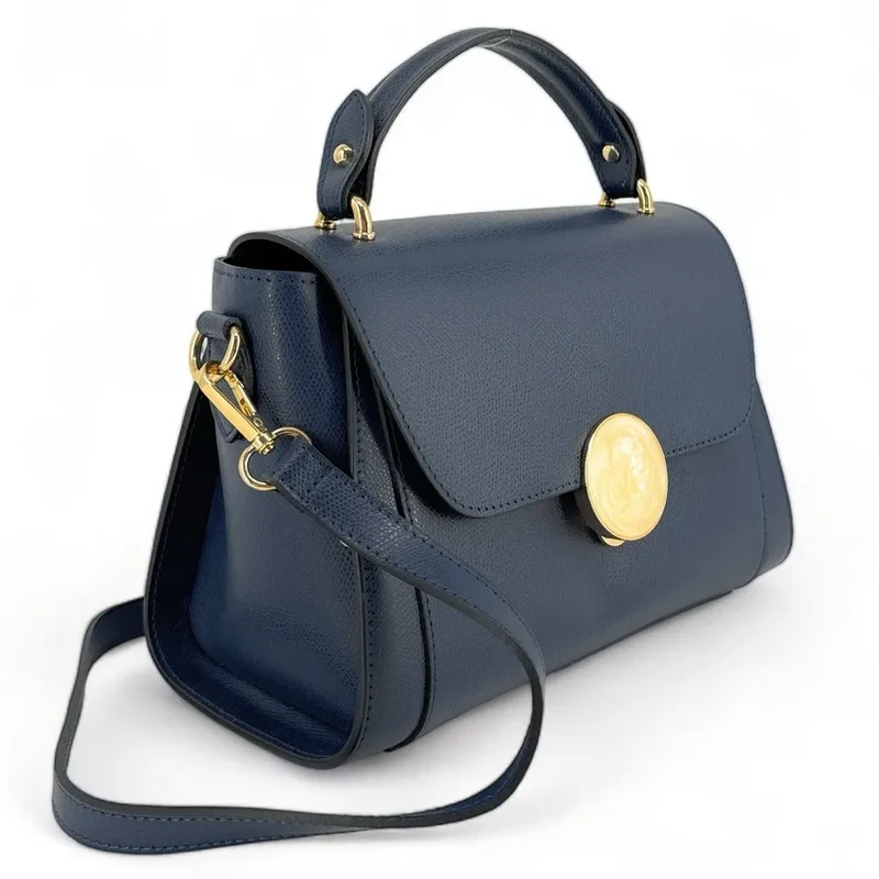 Sac à main en cuir grainé APOLLINE Bleu marine